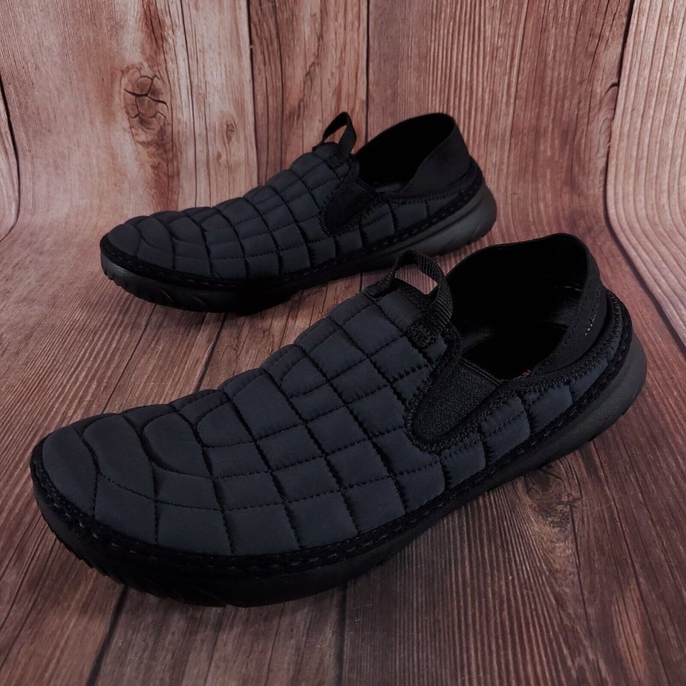Merrell Mens Size 10 Hut Moc Loafer Black Quilted Slip On Shoes Moccasin J90731